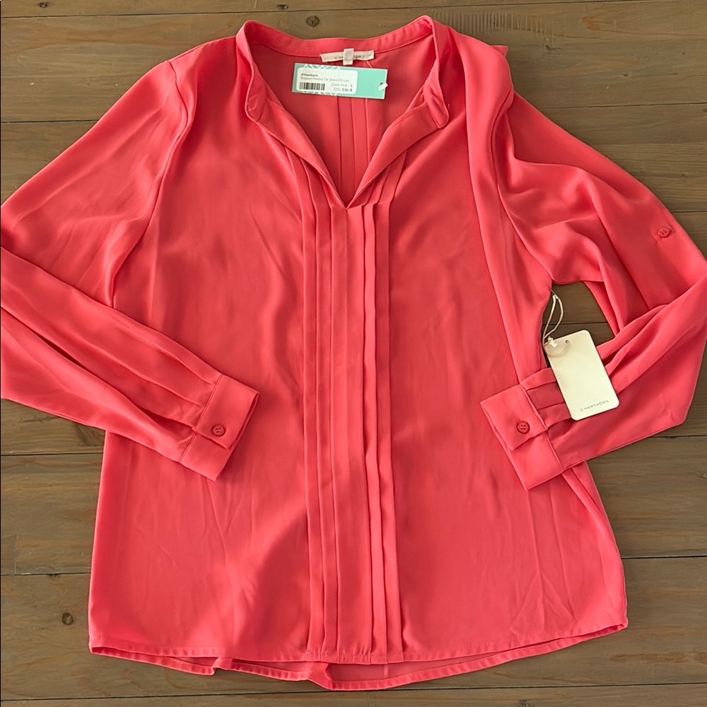 41 Hawthorn Pink Relaxed Buttoned Blouse with Mandarin Collar
